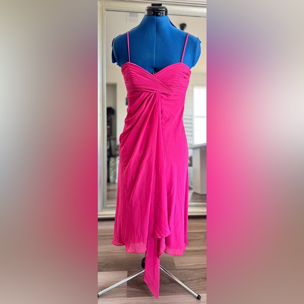 Vintage 90s Y2K Davids Bridal Strappy Pink Pleated Drape Dress Size 4